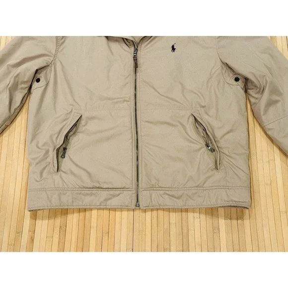 Polo Ralph Lauren Jacket Coat Men’s Size XL XLarge Beige Hidden Hood Zip Pockets